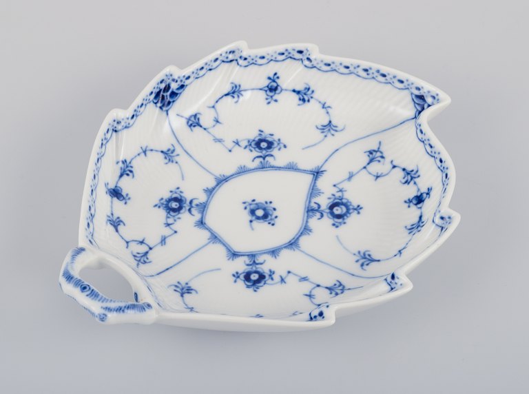 Royal Copenhagen Blue Fluted Half Lace, leaf-shaped dish with handle.