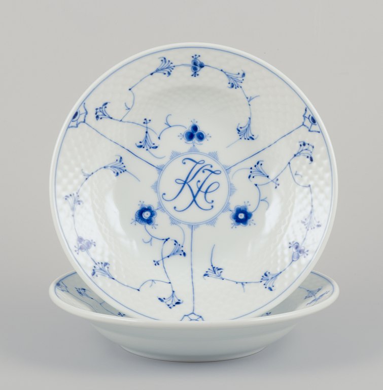 Bing & Grøndahl Blue Fluted.
Two large deep plates with monogram.