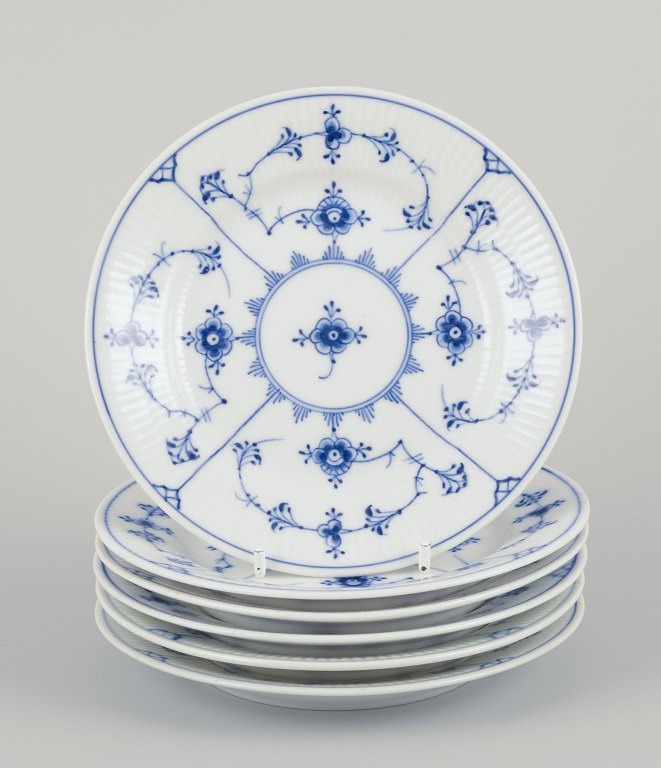 Royal Copenhagen Blue Fluted Plain, set of six cake plates in hand-painted 
porcelain.