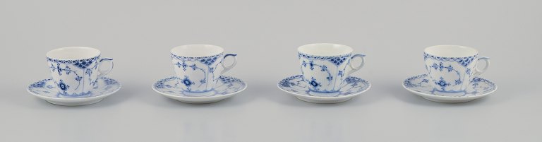 Royal Copenhagen Blue Fluted Half Lace.
A set of four coffee cups with saucers.