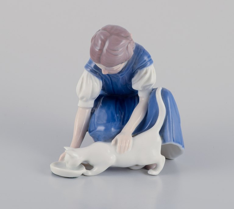 Bing & Grondahl porcelain figurine. Girl with cat.