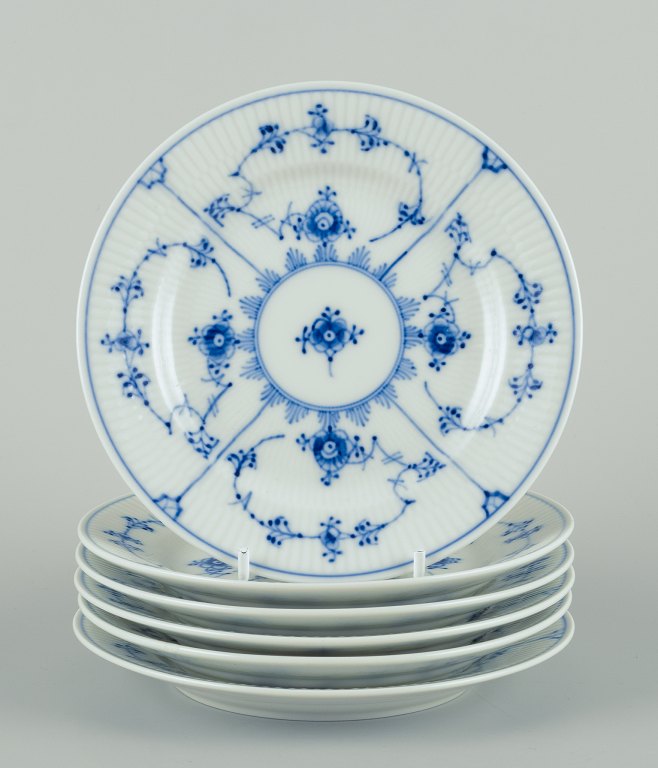 Royal Copenhagen Blue Fluted Plain, six dessert plates in hand-painted 
porcelain.