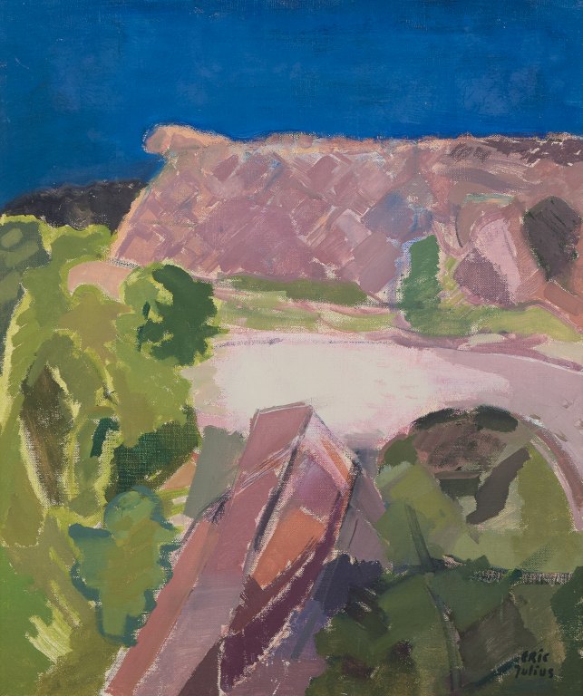 Eric Julius (1920-1995), Swedish artist. Oil on canvas.
Swedish landscape with cliffs.