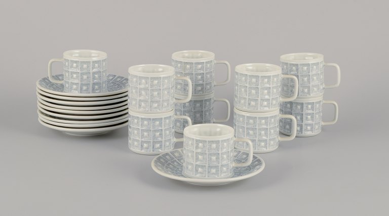 "Castro", Spain. Espresso set for ten people. Gray-blue and white porcelain.