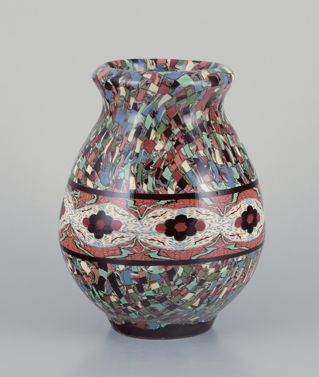 Jean Gerbino for Vallauris. Vase in glazed ceramic with mosaic decoration.