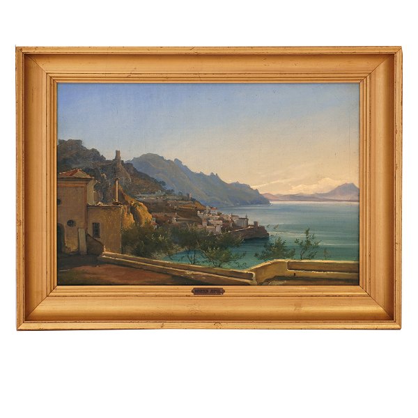 Morten Jepsen, 1826-1903, Öl auf Leinen. Partie von der Küste Amalfis, Italien, 
um 1866. Lichtmasse: 29x42cm. Mit Rahmen: 39x52cm