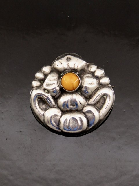 830 sølv art nouveau broche  med rav