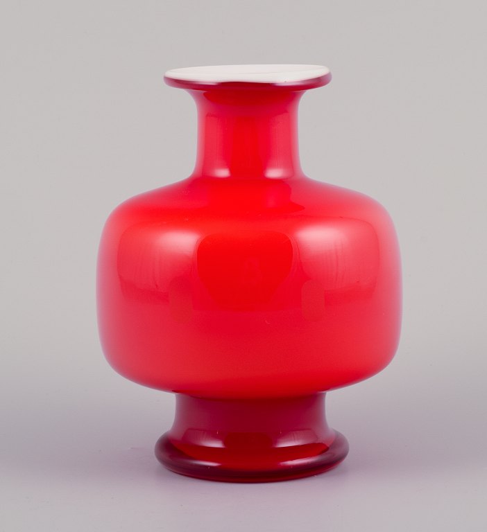 Per Lütken for Holmegaard. 
“Carnaby” vase in orange art glass.