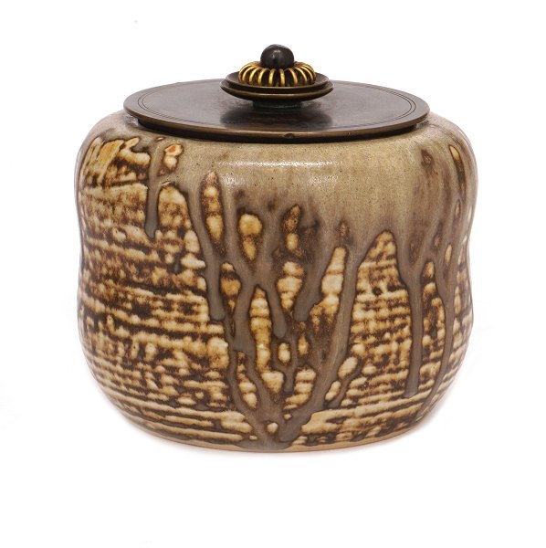 Carl Halier, Royal Copenhagen, stone pot with brass coating