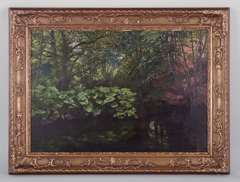 Carl Thiele (1860-1936), olie på lærred.Motiv af dansk skovsø.