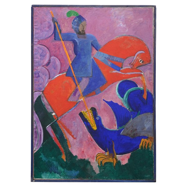 Olaf Rude, 1886-1957, oil on canvas. Saint George and the Dragon 1918. Visible 
size: 186x130cm. With frame: 191x135cm