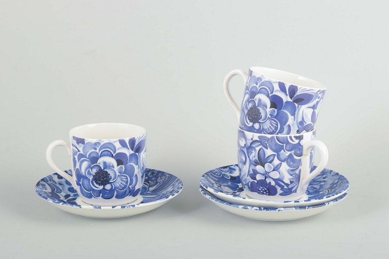 Gefle, "Blå Blomster"
3 coffee cups with saucers, mid-century.