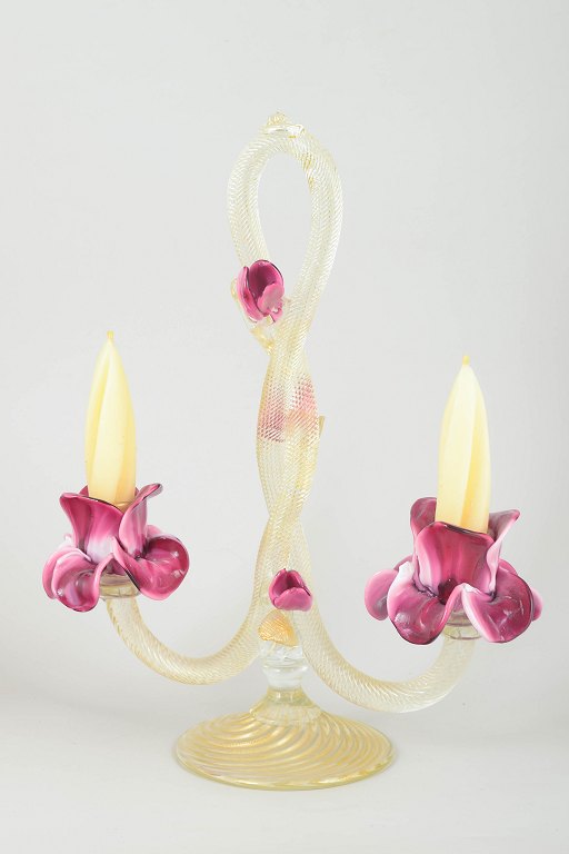MuranoStor to-armet lysestage i art glass, 1960’erne.