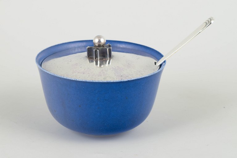 SaxboArt Deco Marmeladekrukke, Hans Hansen Sterlingsølvlåg, 1934.