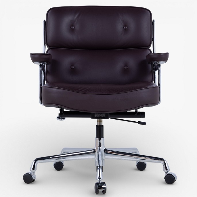 Ray & Charles Eames / Vitra.ES-104 - Office chair in dark brown leather with armrests and steel frame with height adjustment. Manufacturer