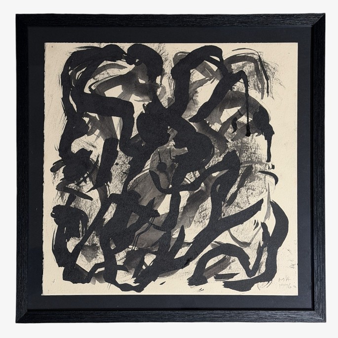 Mogens Andersen.Gouache på papir i sort kvadratisk ramme. Signeret. 1996.1 stk. på lager