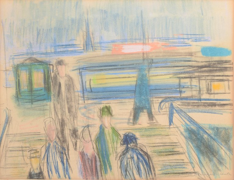 Brita af Klercker, farvekridt på papir, svensk kunstner.