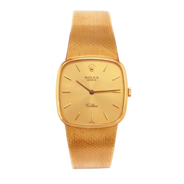 Rolex Cellini model 4114 i 18kt guld. Fuldt sæt med købskvittering, certifikat dateret 28.11.85 og forsikringsvurdering fra Klarlund. Kassemål: 30x30mm