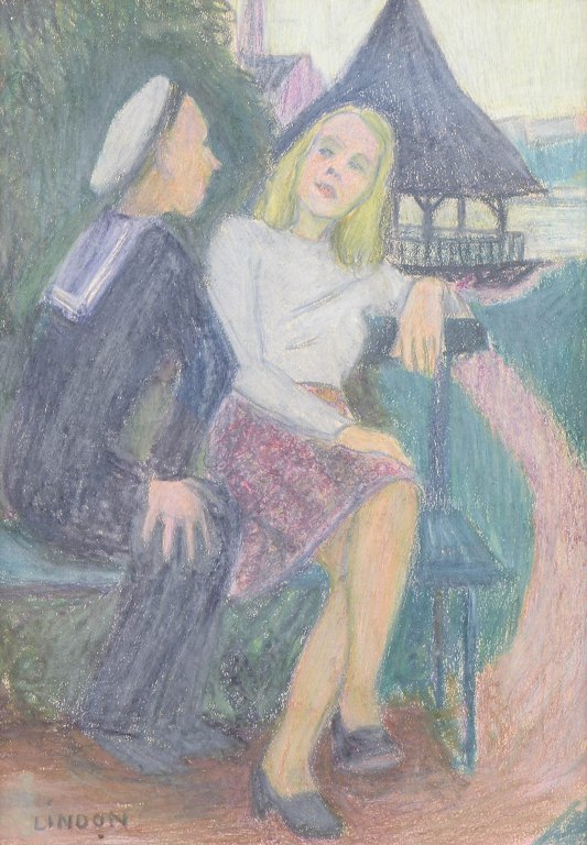 Kurt Lindon, “Sommarkväll”, pastel, listed Swedish artist.