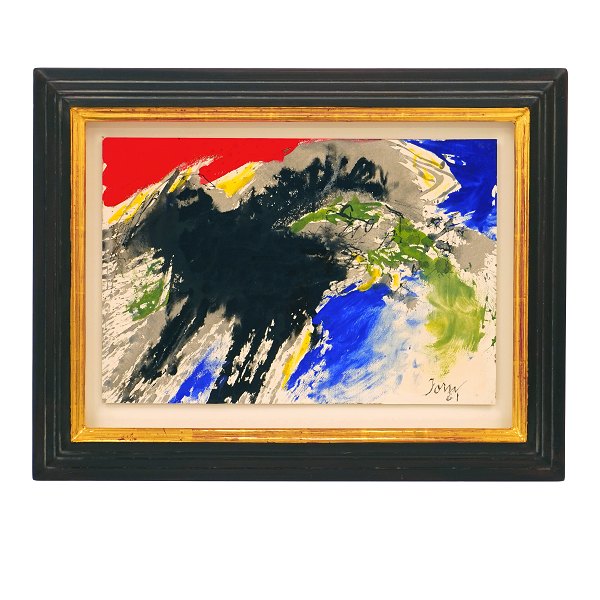 Asger Jorn maleri. Asger Jorn, 1914-73, mixed media, bl.a. gouache på papir. Signeret "Jorn 61". Registreret i Museum Jorns registrant nr. 2763. Lysmål: 31x45cm. Med ramme: 48x62cm