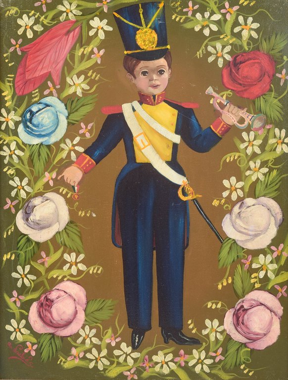 Agapito Labios, olie på lærred, signeret, mexicansk naiv kunst.