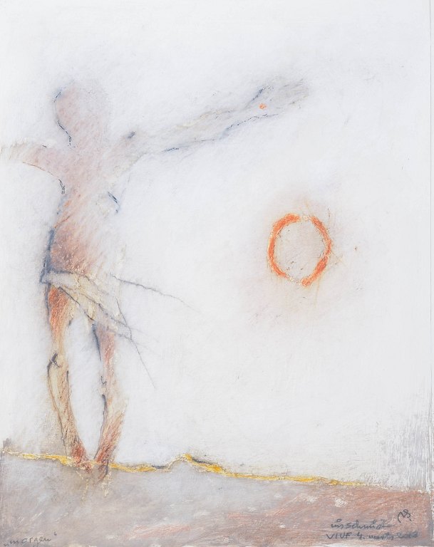 Nis Schmidt, "Morgen", mixed media på papir, listet dansk billedkunstner.