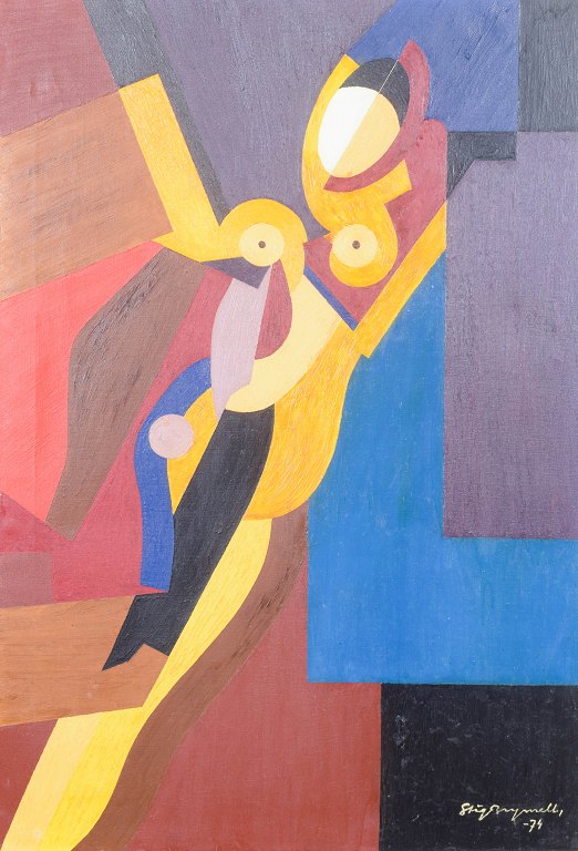 Stig Brynell, abstrakt komposition, olie på lærred, svensk kunstner.